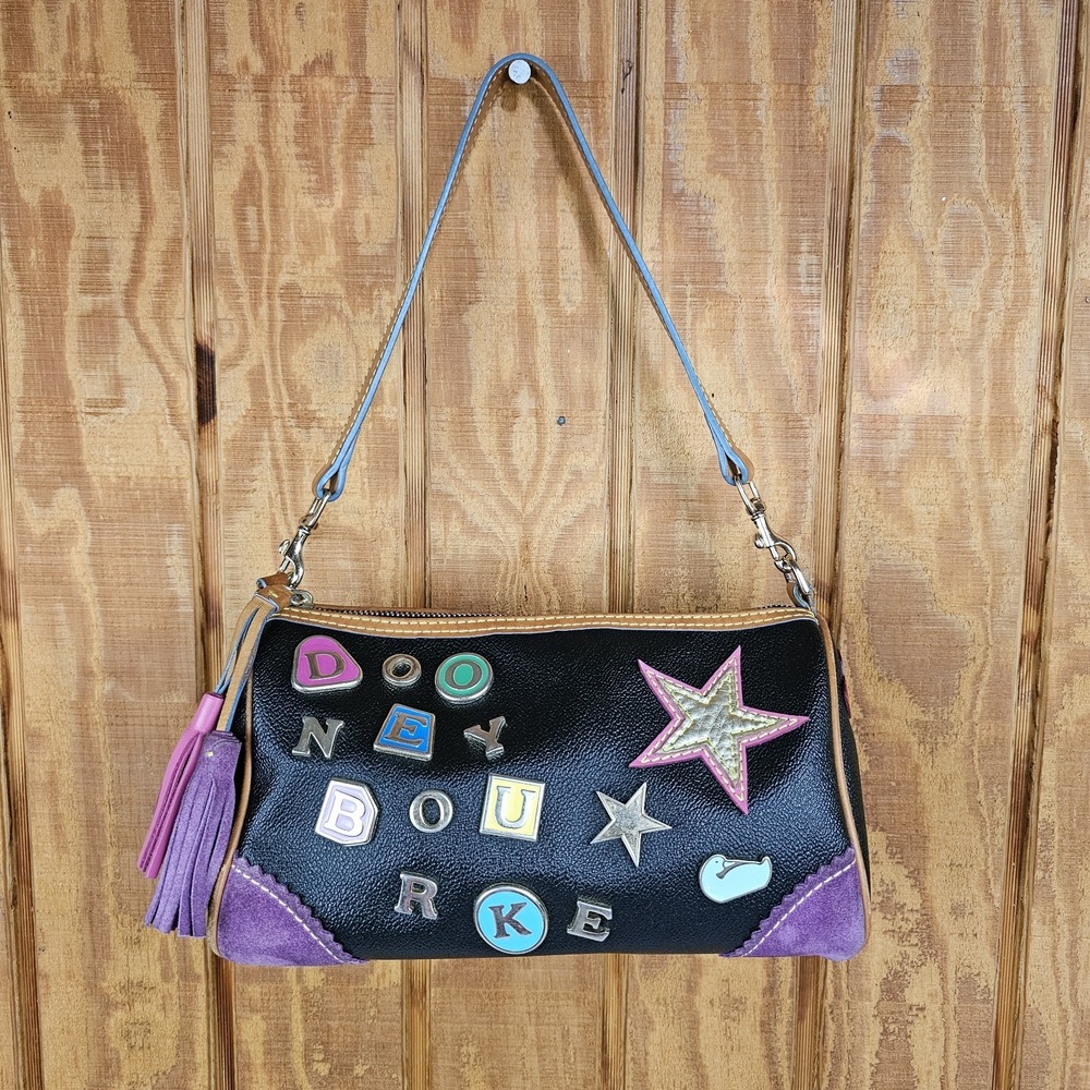 Dooney & Bourke Vintage Black Lindsay Lohan Y2K Charms Bag Multi Color #2 Rare
